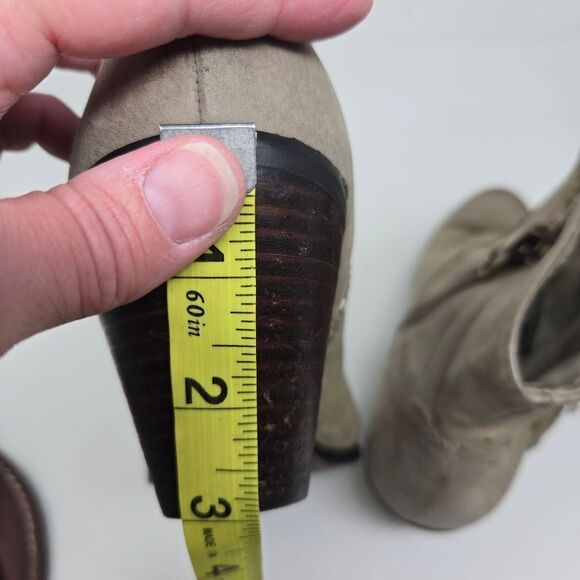 SAM EDELMAN Louie Western Ankle Boot Bootie Taupe Fringe Stacked Heel Size 9 - Picture 10 of 10
